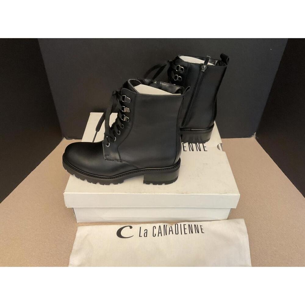 New! Womens La Canadienne Connie Black Leather Zipper Combat Boots. Size 6M. - Picture 7 of 11
